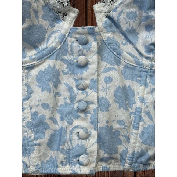 Revolve Wild Lovers Women’s 32B Lace & Blue Floral Corset • Linen Button Detail - Picture 4 of 16